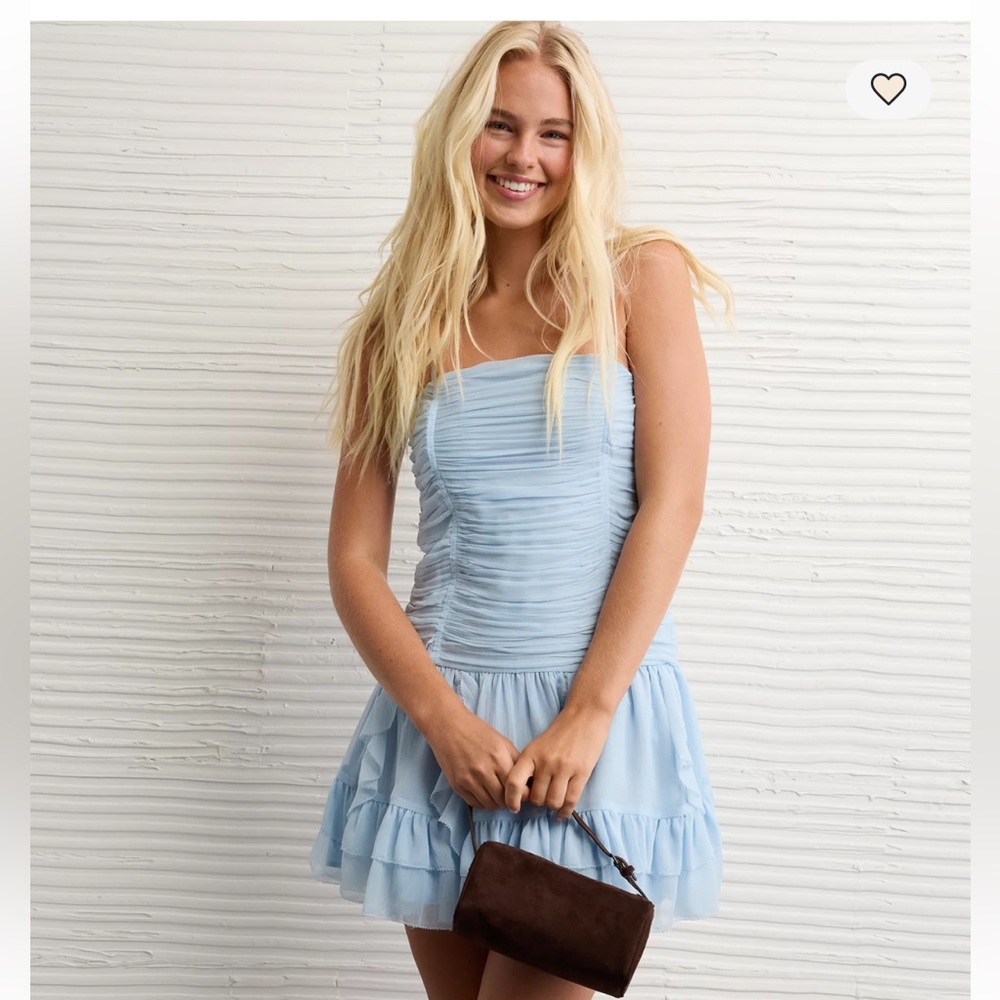 AE Strapless Drop Waist Ruffle Mini Dress